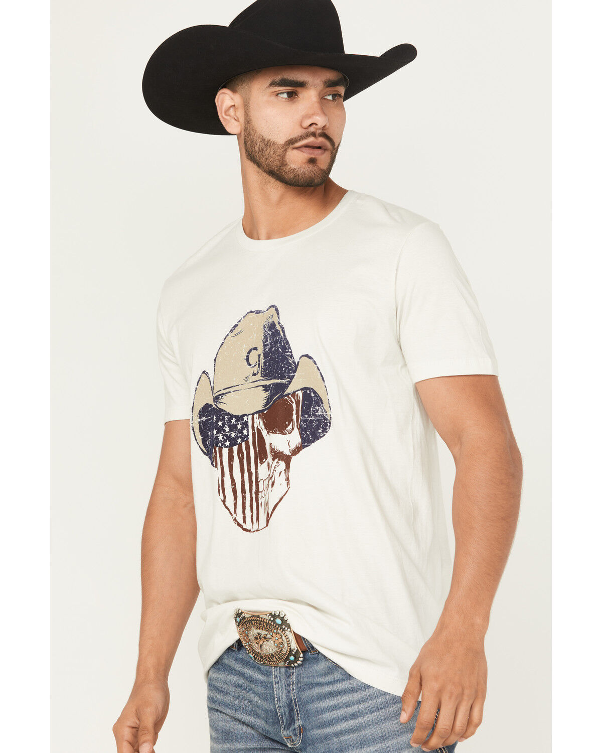 Image #2 - Cody James Men's Best Friend Americana Skull Short Sleeve Graphic T-Shirt, Cream, hi-res