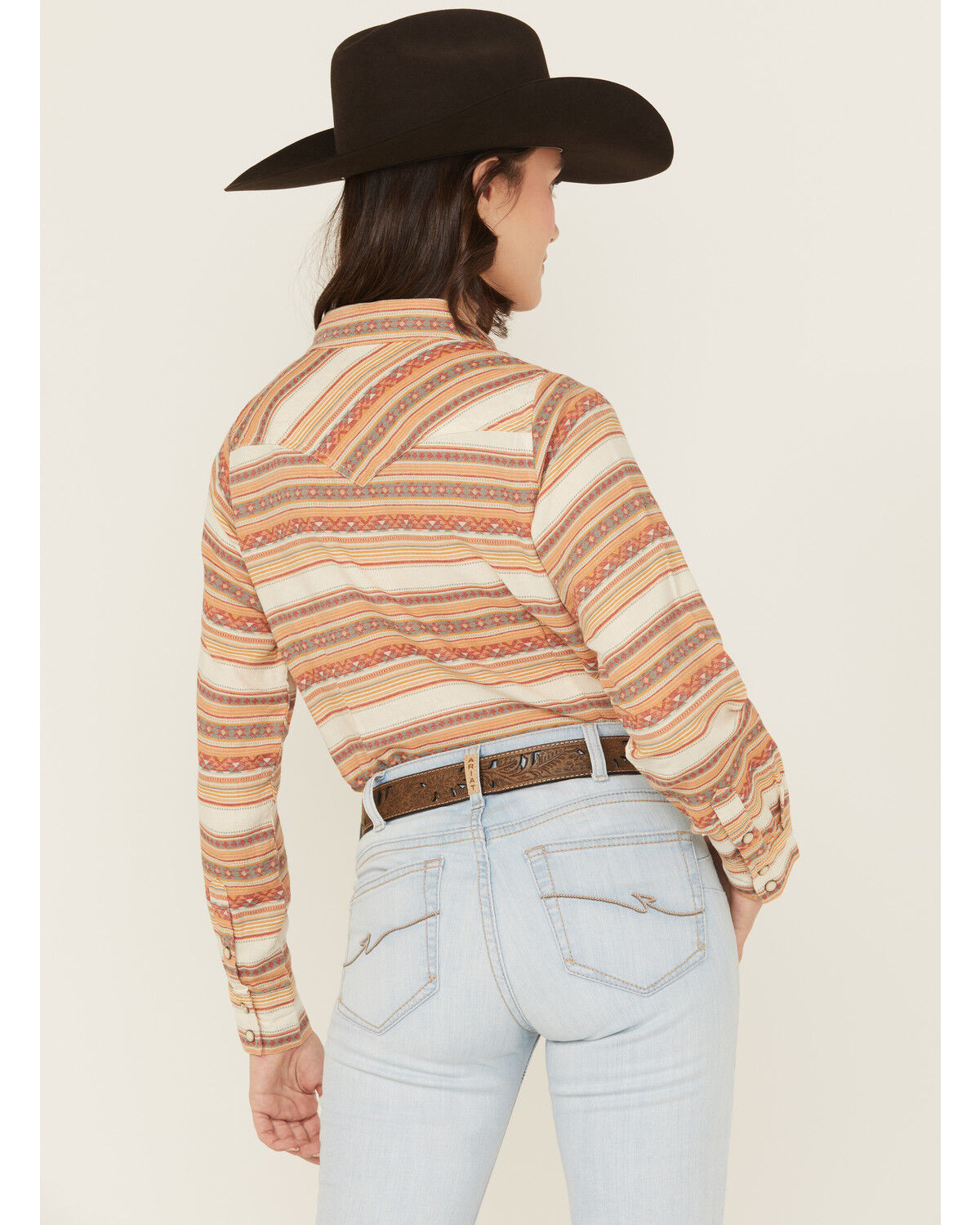 Image #4 - Panhandle Women's Striped Print Long Sleeve Snap Western Shirt, Cream, hi-res