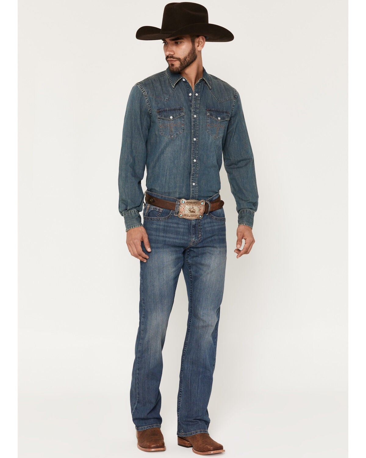 Image #1 - Cody James Men's Wolfstooth Wash Duke Relaxed Bootcut Stretch Denim Jeans, Blue, hi-res