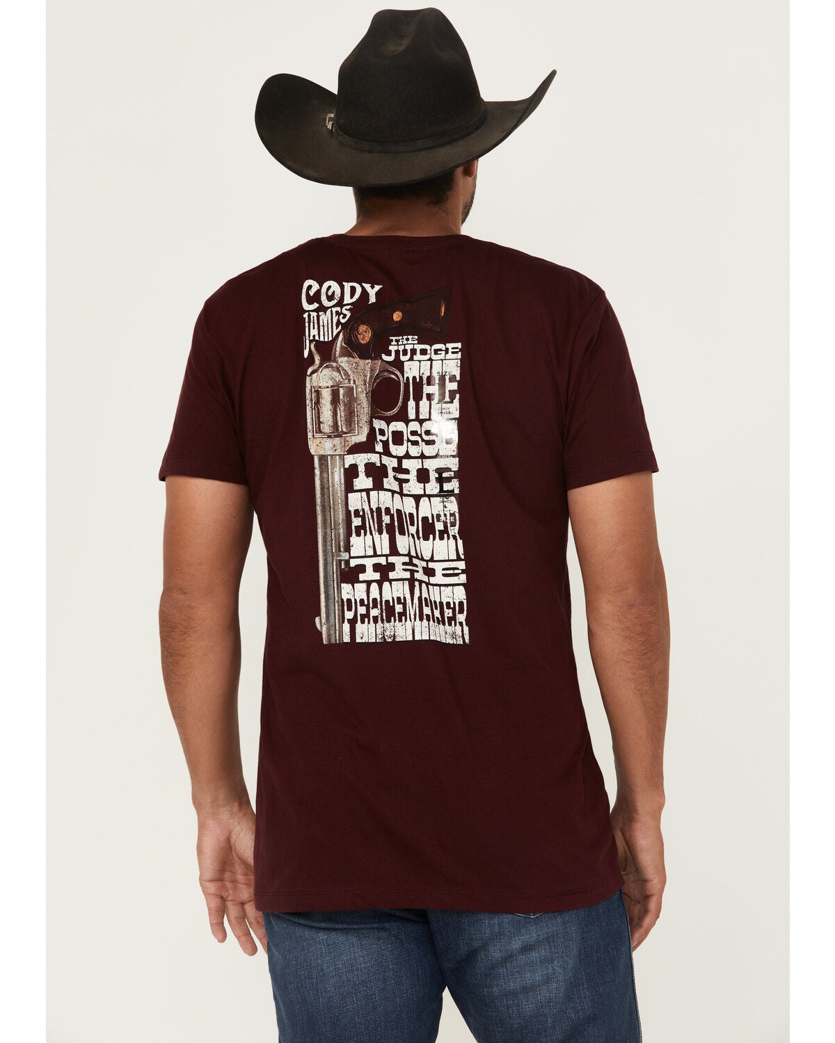 Cody James Men's Posse Revolver Short Sleeve Graphic T-Shirt, Burgundy, hi-res