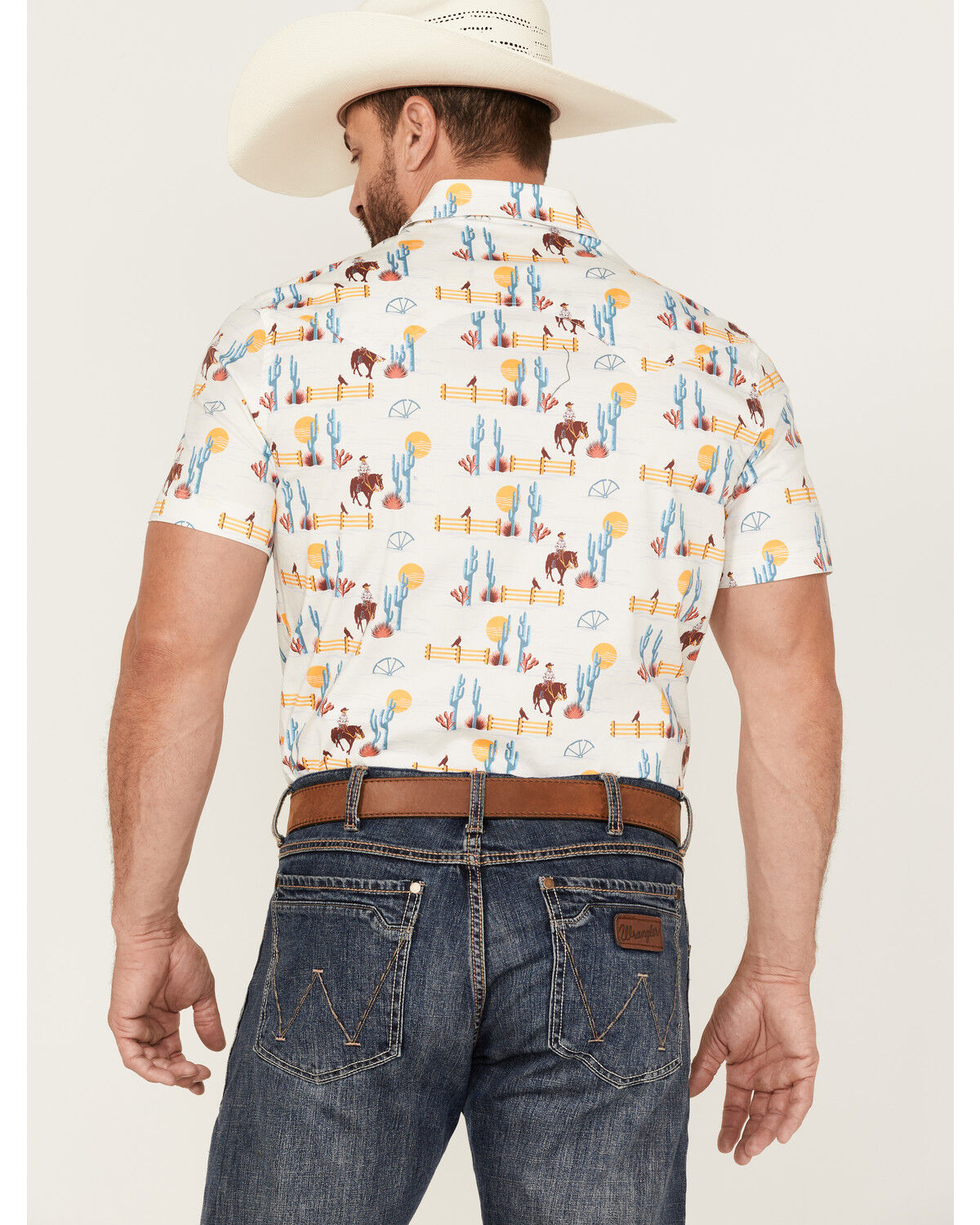 Image #4 - Dale Brisby Men's Cactus Conversational Print Short Sleeve Snap Western Shirt, Teal, hi-res