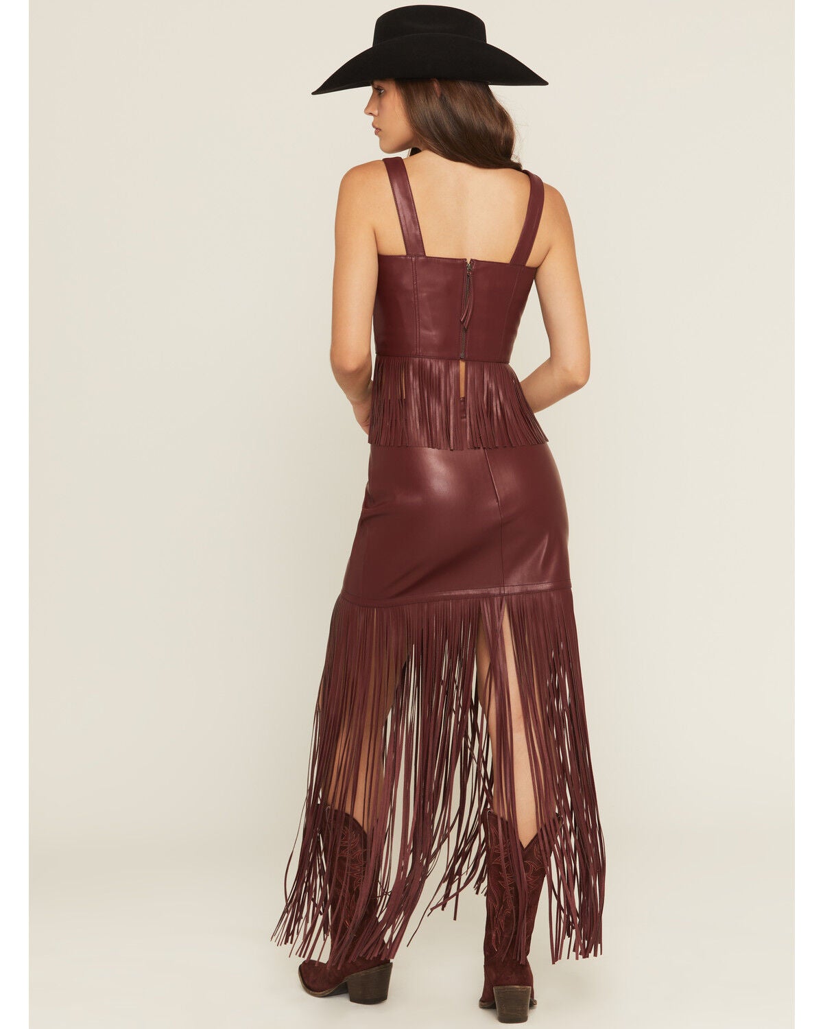 Image #6 - Idyllwind Women's Payson Faux Leather Fringe Maxi Skirt, Cherry, hi-res