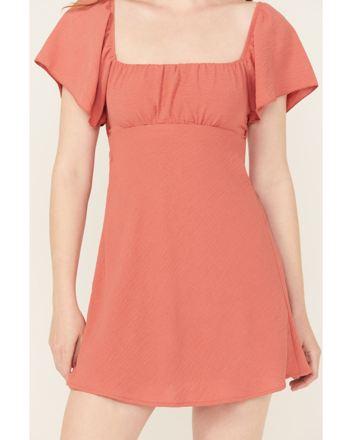 Image #3 - Originality Women's Emma Flutter Sleeve Tie-Back Mini Dress, Rust Copper, hi-res