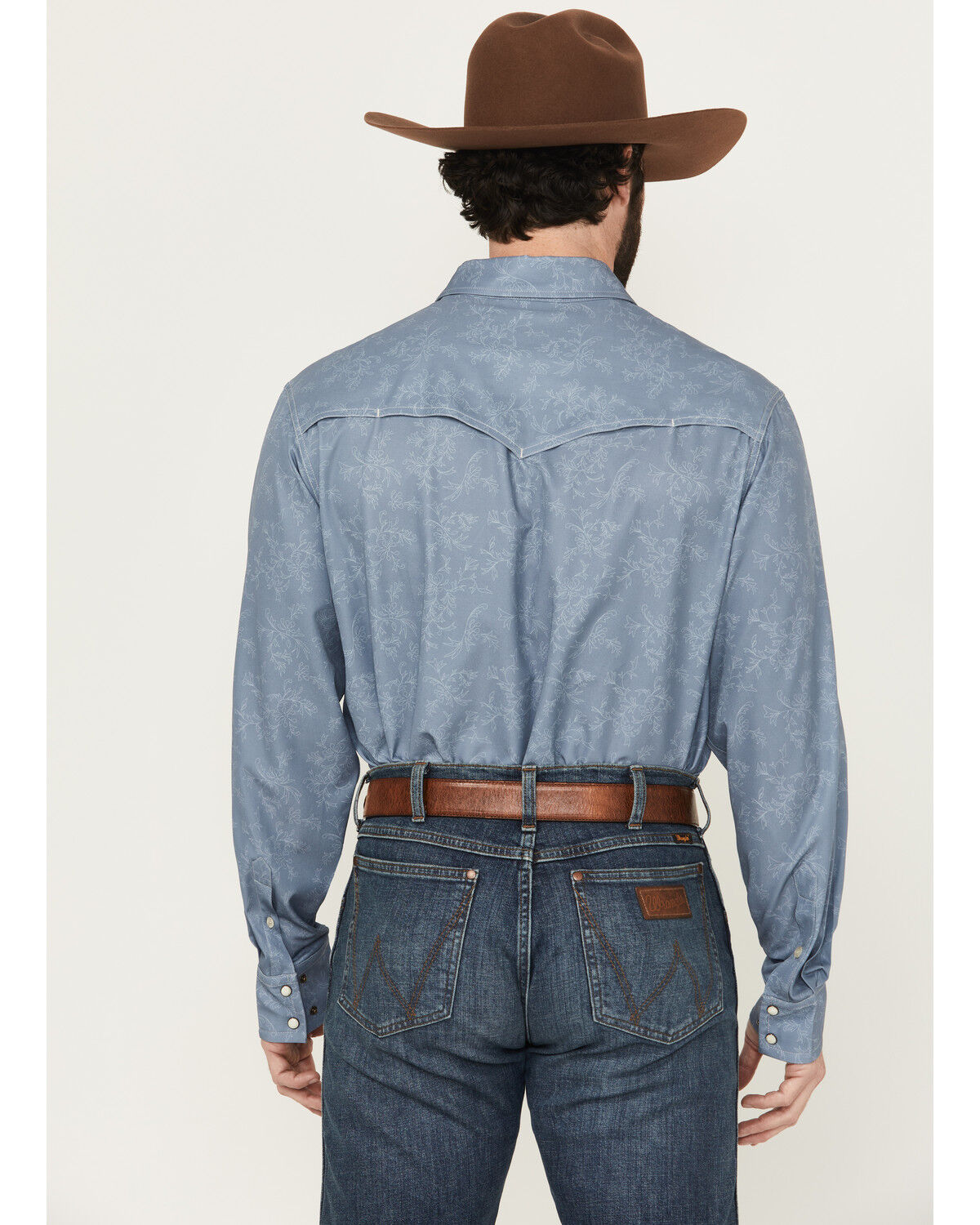 Image #4 - Cinch Men's Tonal Floral Long Sleeve Snap Performance Western Shirt, Blue, hi-res