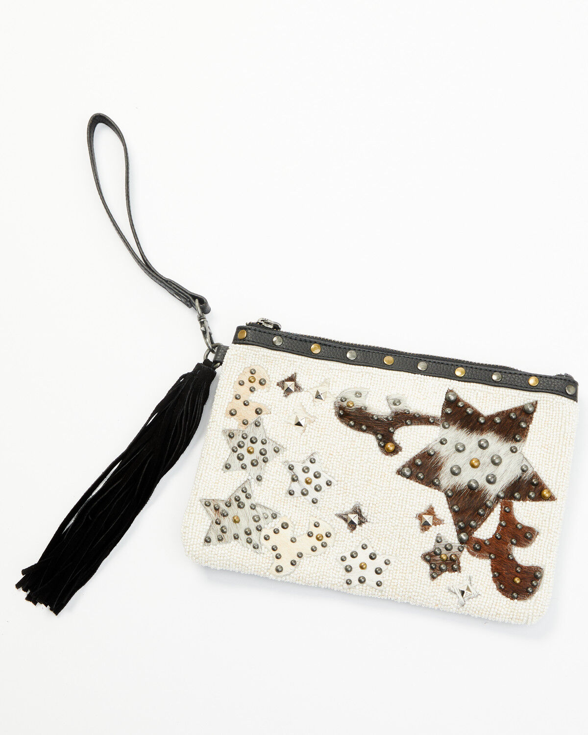 Image #2 - Shyanne Women's Tegan Seed Beaded Cowhide Wristlet Clutch, Black, hi-res