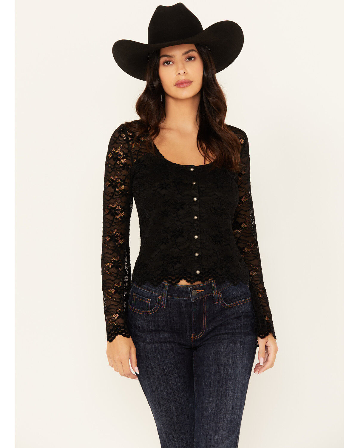 Image #1 - Idyllwind Women's Russello Lace Long Bell Sleeve Top, Black, hi-res