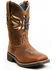 Image #1 - RANK 45® Women's Inspired Stars and Stripes Inlay Shaft Performance Leather Western Boots - Broad Square Toe , Brown, hi-res