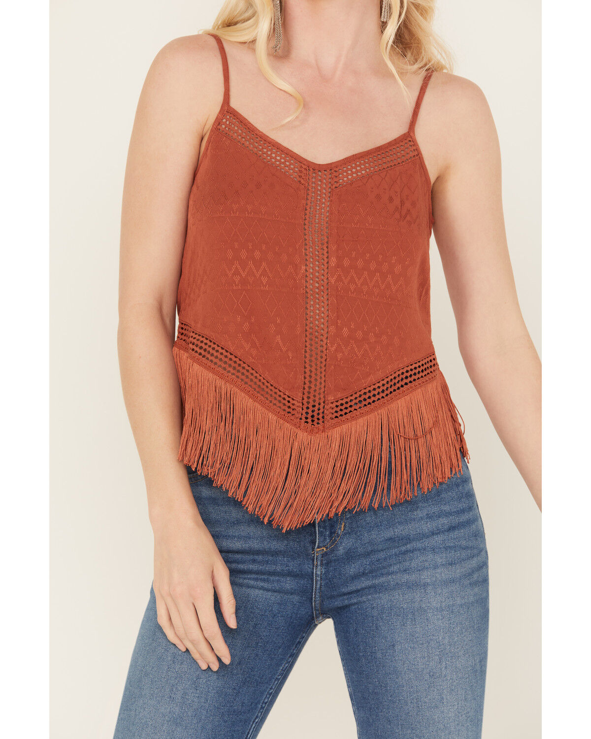 Image #3 - Idyllwind Women's Lace & Fringe Handkerchiefed Tank, Pecan, hi-res