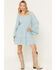 Image #1 - Shyanne Women's Highlands Embroidered Long Bell Sleeve Mini Dress, Aqua, hi-res