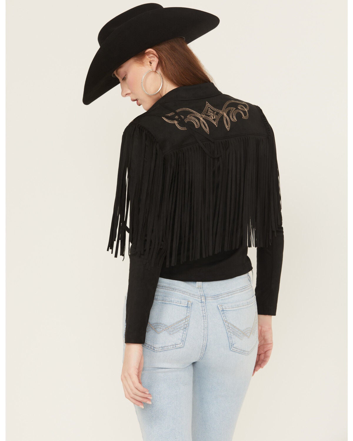 Image #5 - Idyllwind Women's McKinney Faux Suede Long Sleeve Fringe Top, Black, hi-res