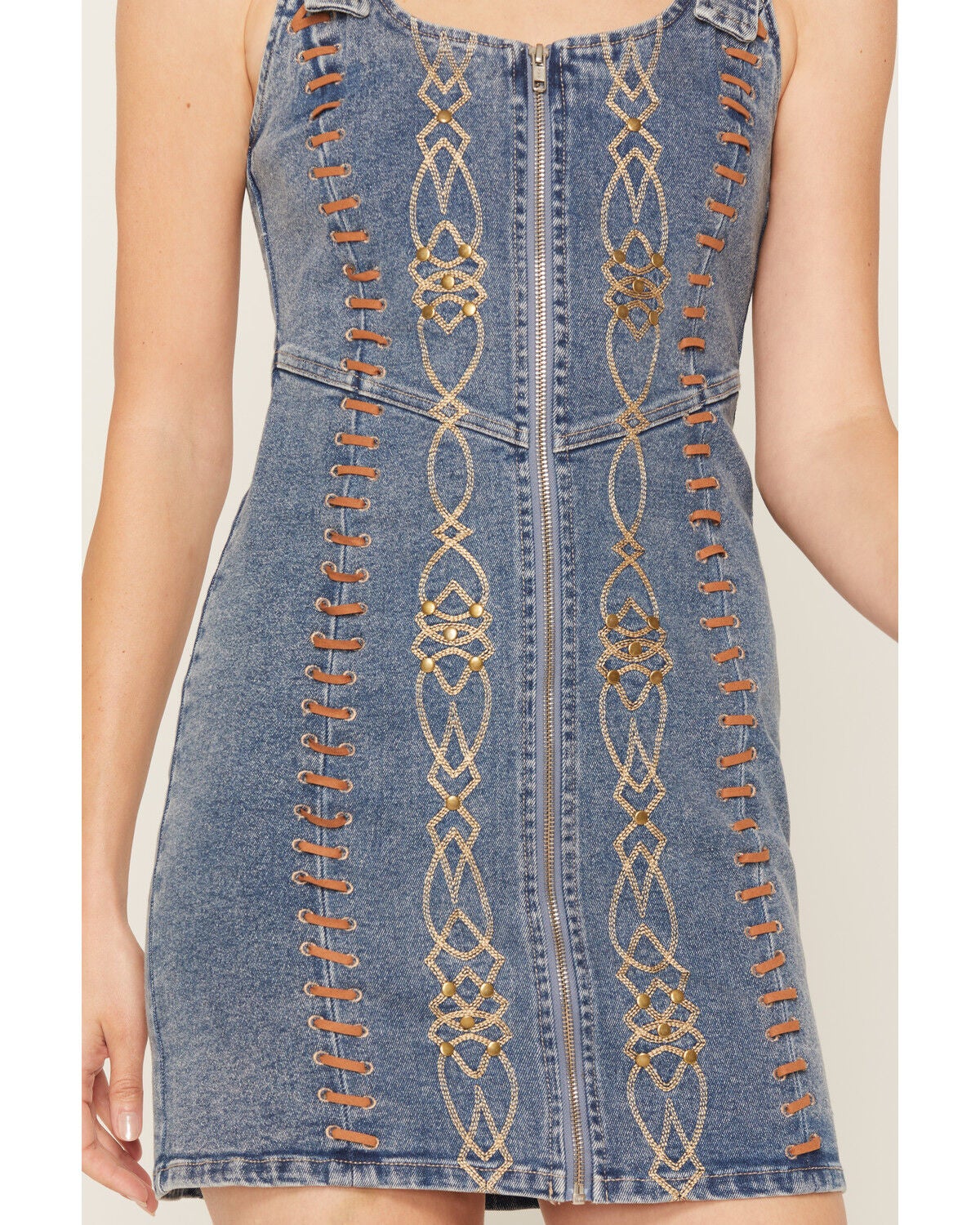 Image #3 - Blue B Women's Medium Wash Embroidered Denim Mini Dress, Medium Wash, hi-res