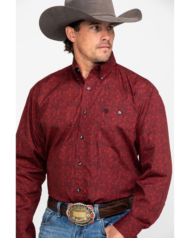 George Strait By Wrangler Men's Multi Geo Print Button Long Sleeve Western Shirt - Big & Tall , Black/red, hi-res