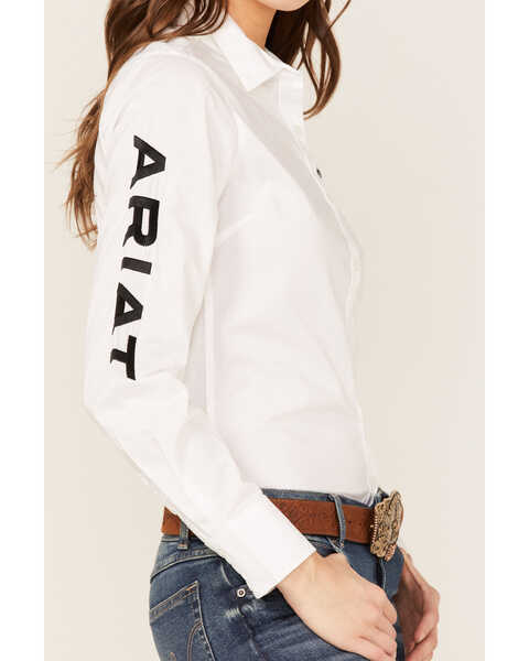 Image #3 - Ariat Women's R.E.A.L. Team Kirby Logo Long Sleeve Button Down Stretch Shirt, White, hi-res