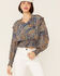 Image #1 - Revel Women's Tapestry Print Smocked Long Sleeve Top, Blue, hi-res