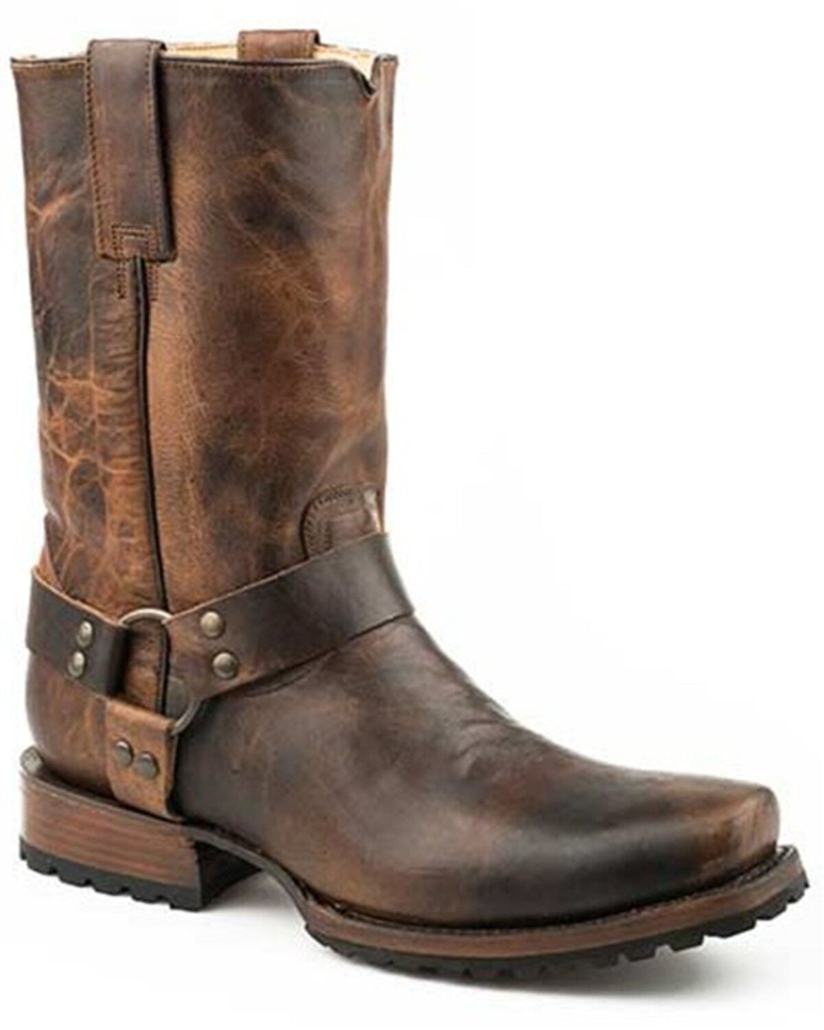Stetson Men's Heritage Harness Waxy Shaft Pull On Moto Boots - Square Toe, Brown, hi-res