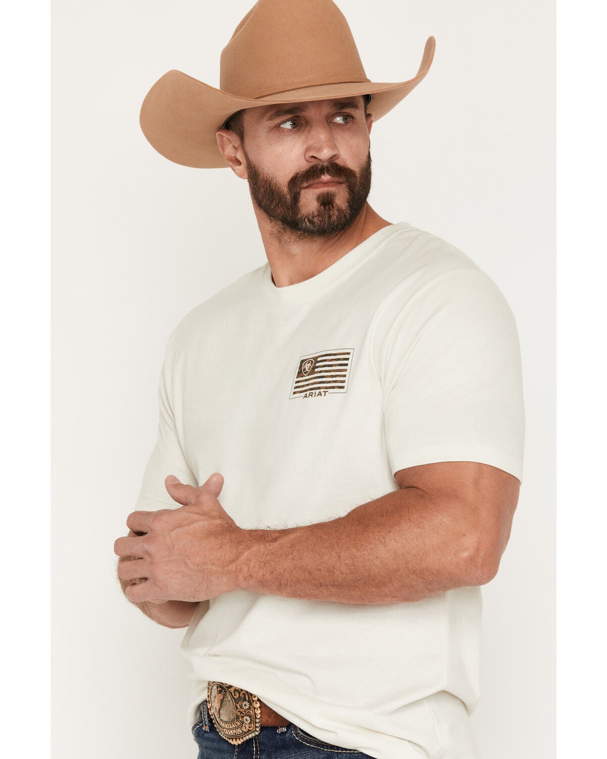 Image #3 - Ariat Men's Buckle Flag Patriot Short Sleeve Graphic T-Shirt, Light Grey, hi-res