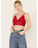 Image #1 - Wishlist Women's Strappy Lace Applique Scallop Lace Bralette , Red, hi-res