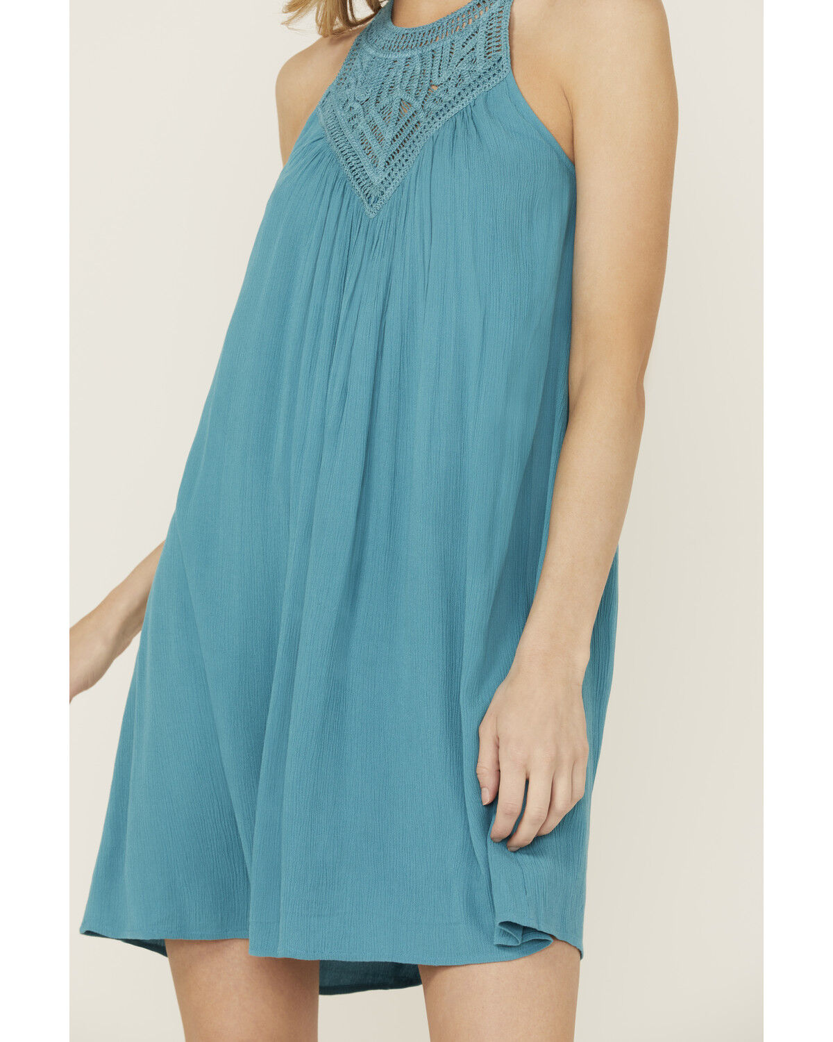 Image #3 - Shyanne Women's Crochet Yoke Crinkle Mini Dress, Medium Blue, hi-res