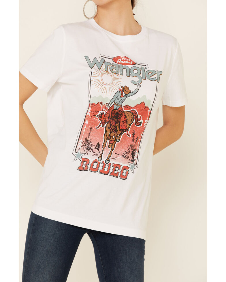 Wrangler Women's Americana Rodeo Bronco Graphic Short Sleeve Tee , White, hi-res