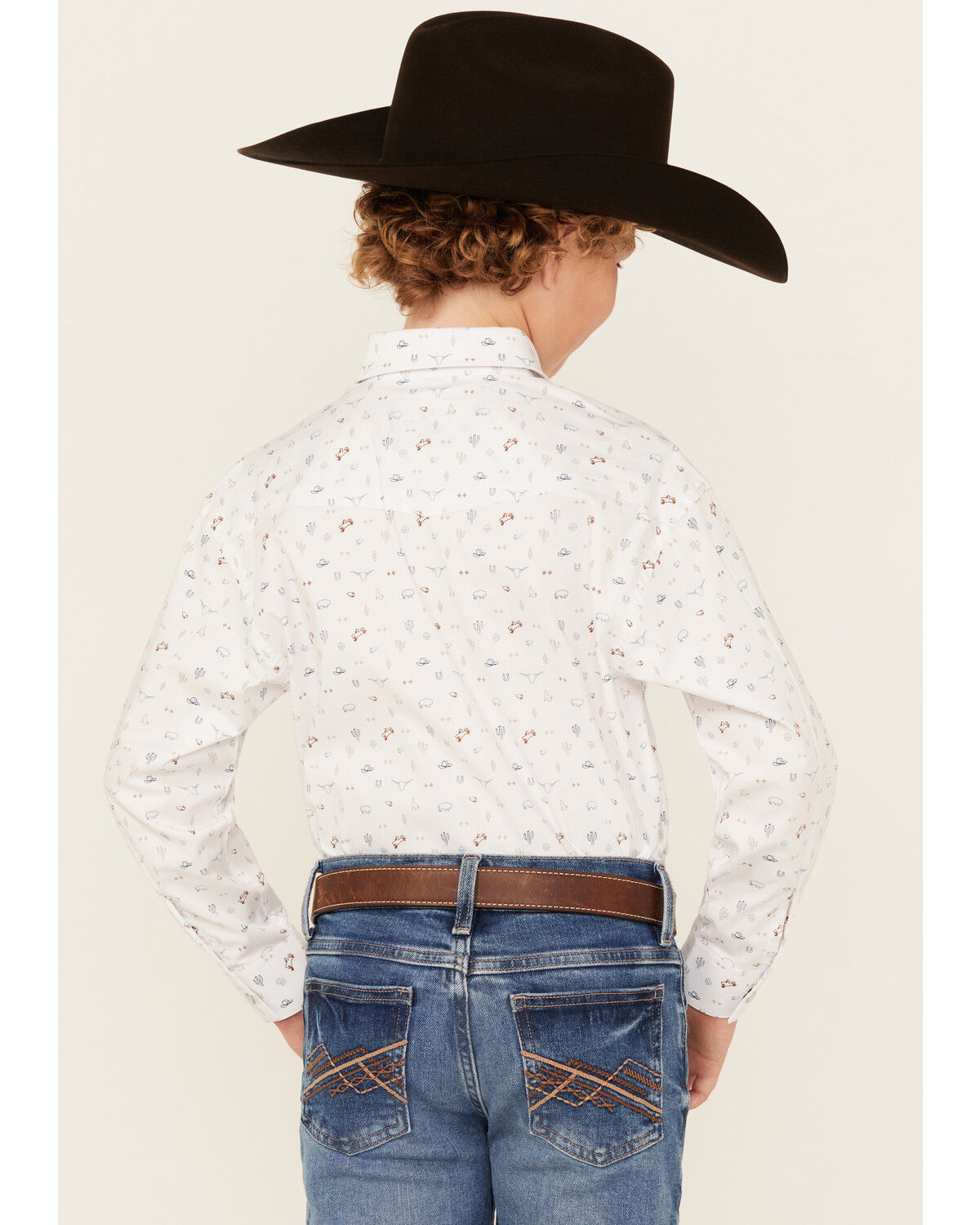 Image #4 - Panhandle Boys' Conversation Print Long Sleeve Snap Western Shirt, White, hi-res