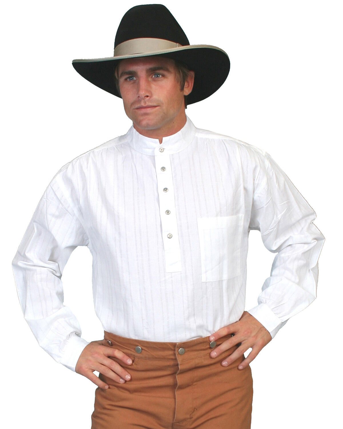 Image #1 - Rangewear by Scully Men's Lightweight Railroader Long Sleeve Western Shirt, White, hi-res