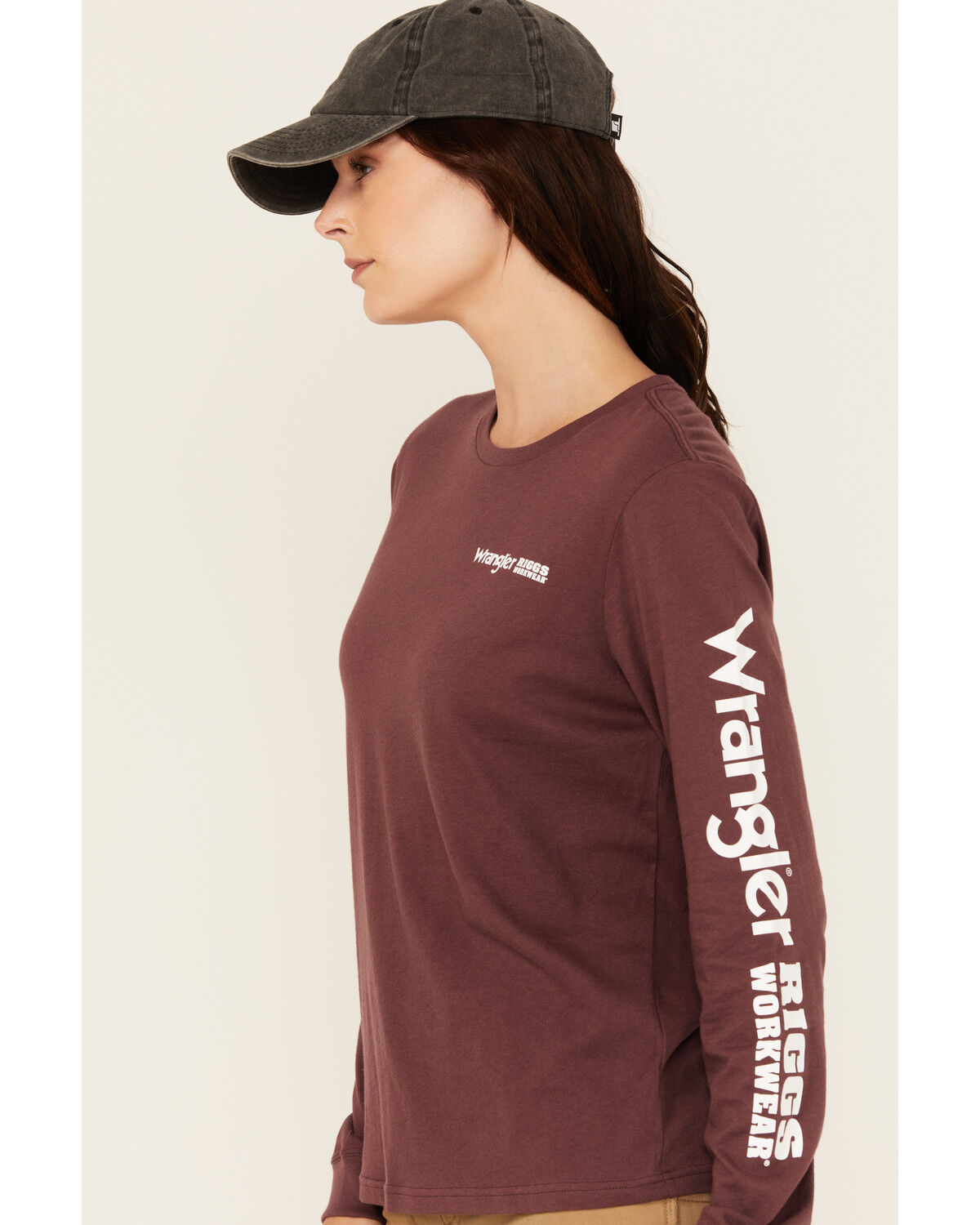 Image #2 - Wrangler RIGGS Women's Boot Barn Exclusive Long Sleeve Logo Graphic Work Tee, Burgundy, hi-res