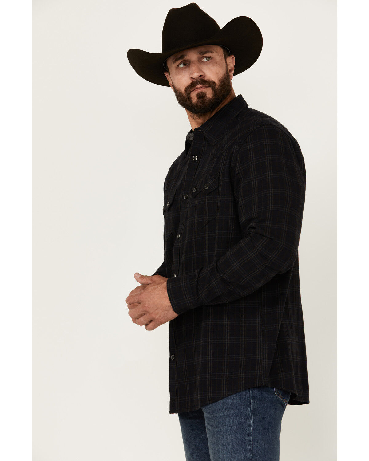 Image #2 - Moonshine Spirit Men's Blacksmith Plaid Print Long Sleeve Snap Western Shirt, Black, hi-res