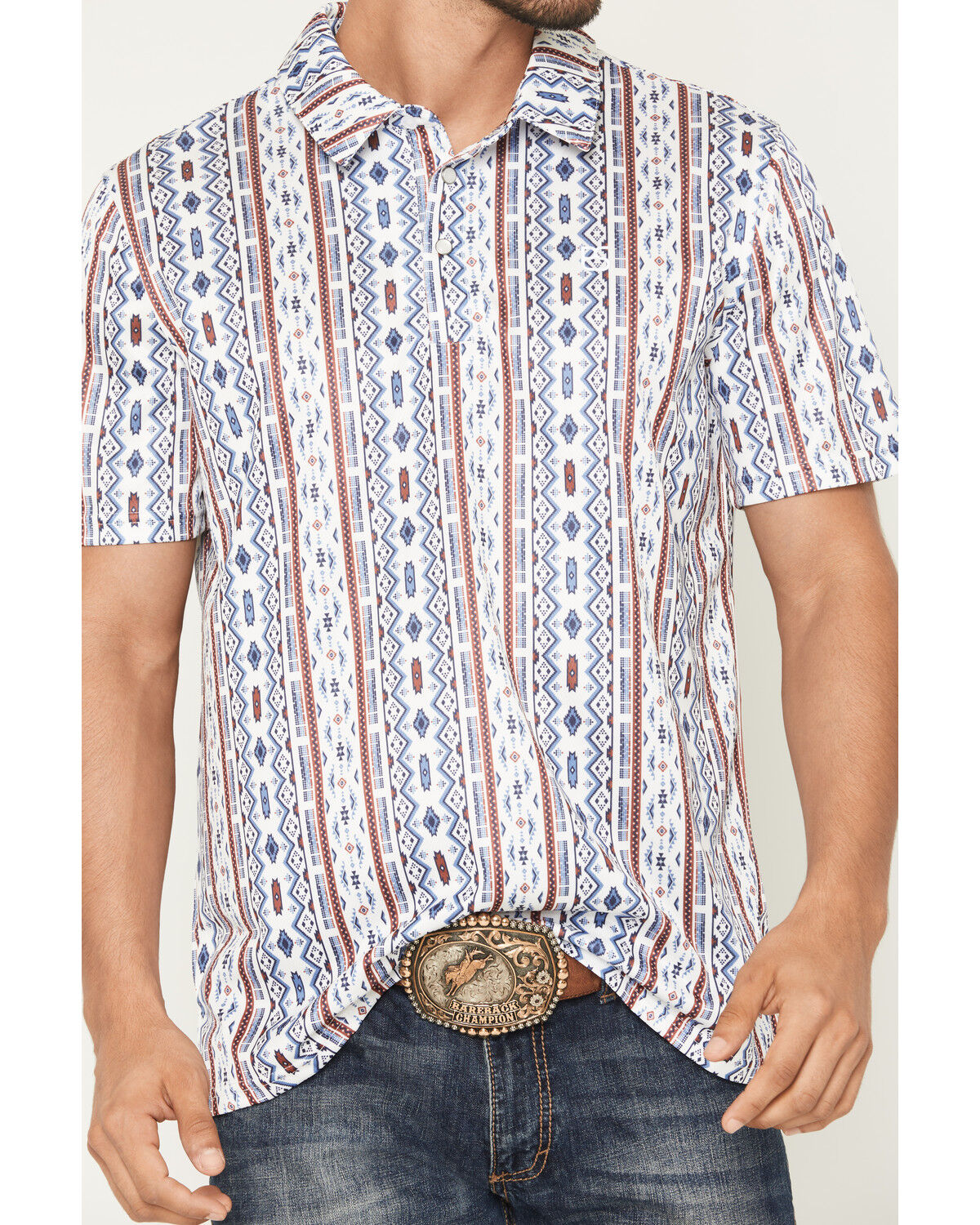 Image #3 - Panhandle Slim Men's Southwestern Short Sleeve Snap Polo Shirt, Multi, hi-res