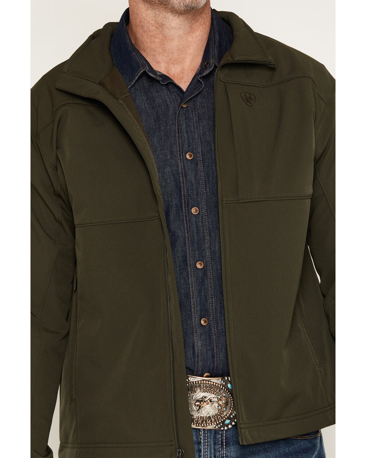 Image #3 - Ariat Men's Vernon Solid Softshell Jacket, Forest Green, hi-res