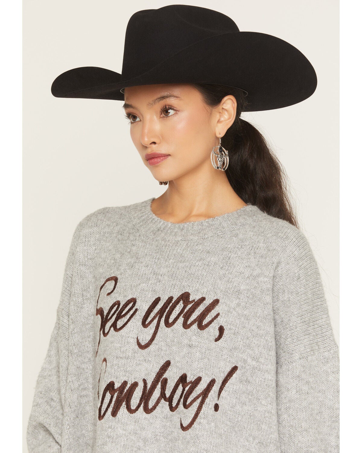 Image #2 - Bailey Rose Women's See You Cowboy Sweater, Grey, hi-res