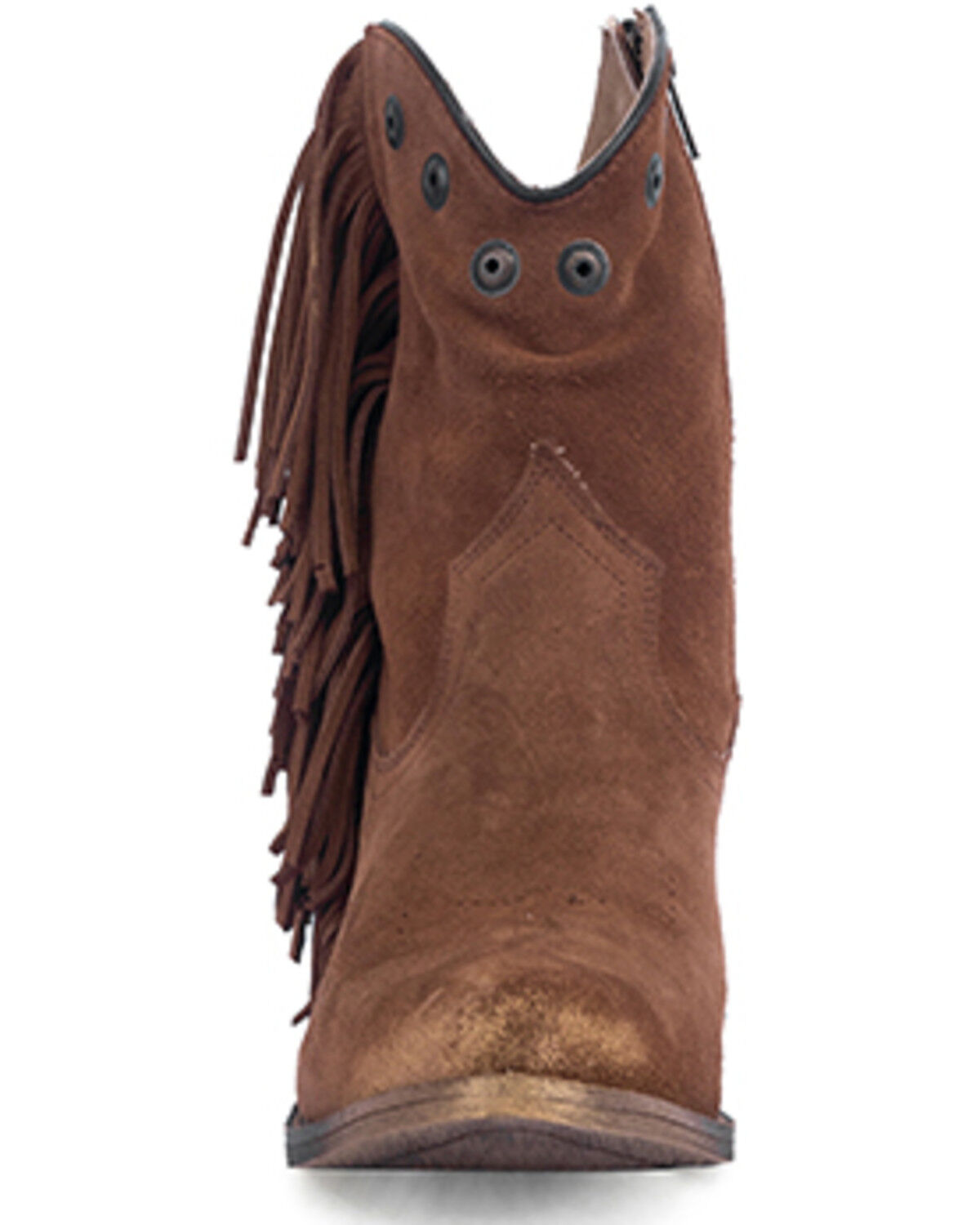 Image #3 - Circle G Women's Studded Suede Fringe Ankle Boots - Round Toe, Brown, hi-res