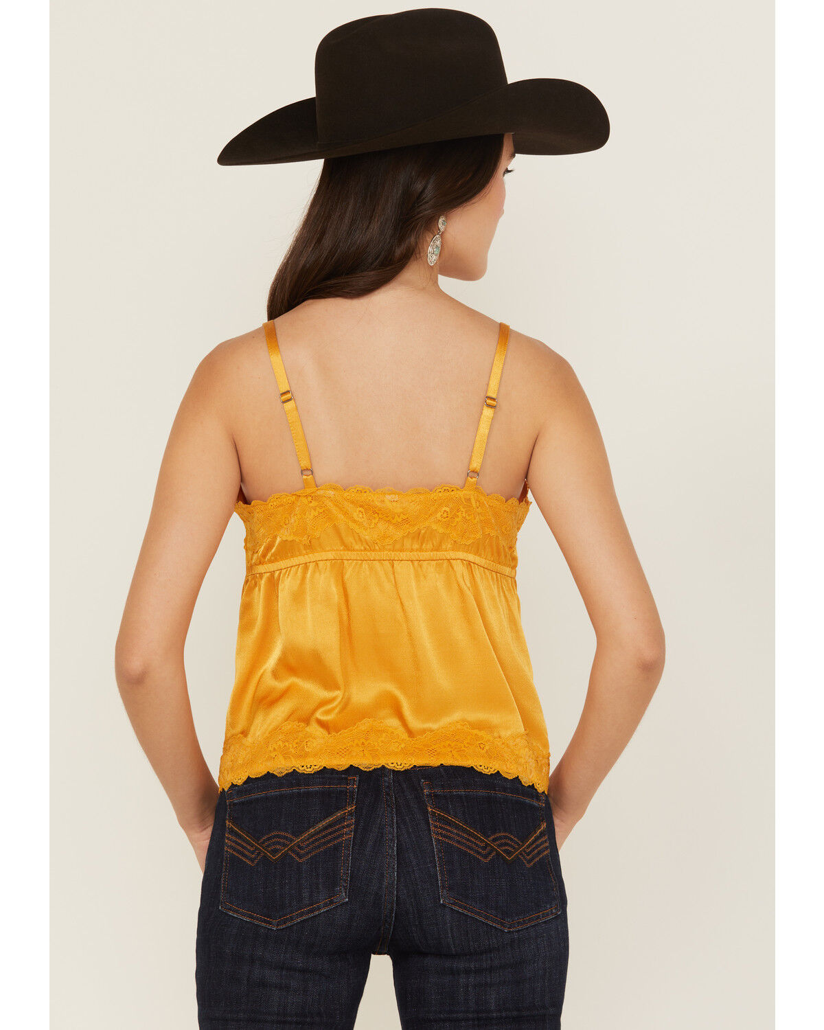 Image #4 - Shyanne Women's Lace Trim Satin Cami, Gold, hi-res