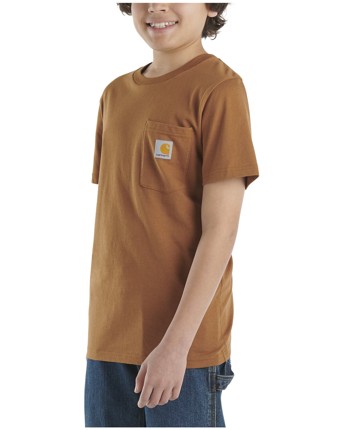 Image #2 - Carhartt Boys' Solid Short Sleeve Pocket T-Shirt, Brown, hi-res