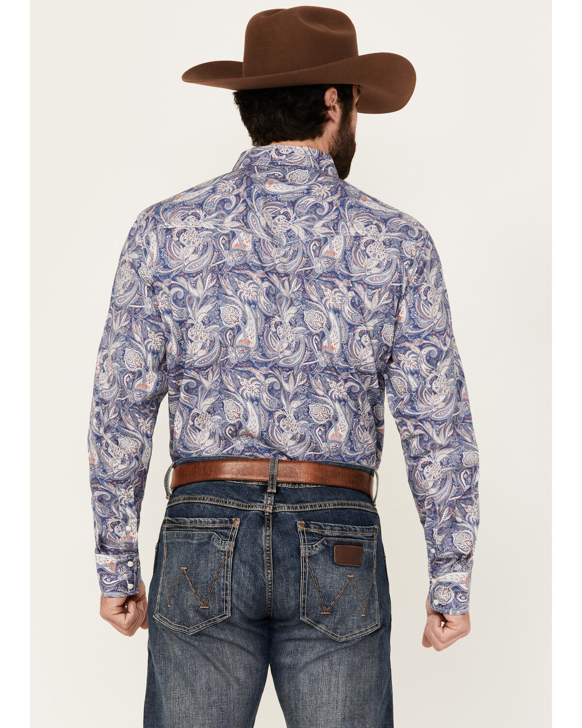 Image #4 - Wrangler 20X Men's Paisley Print Long Sleeve Pearl Snap Stretch Western Shirt, Blue, hi-res