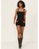 Image #1 - Rock & Roll Denim Women's Faux Suede High Rise Studded Shorts, Black, hi-res