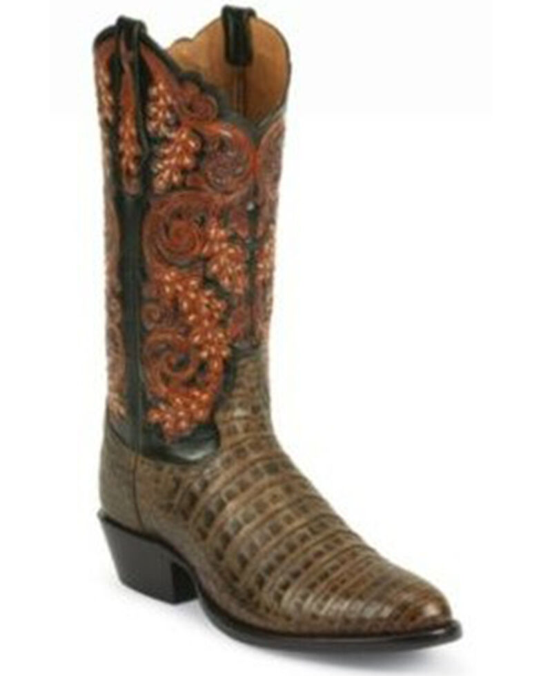 Tony Lama Men's Exotic Caiman Belly Leather Western Boots - Round Toe, Black, hi-res