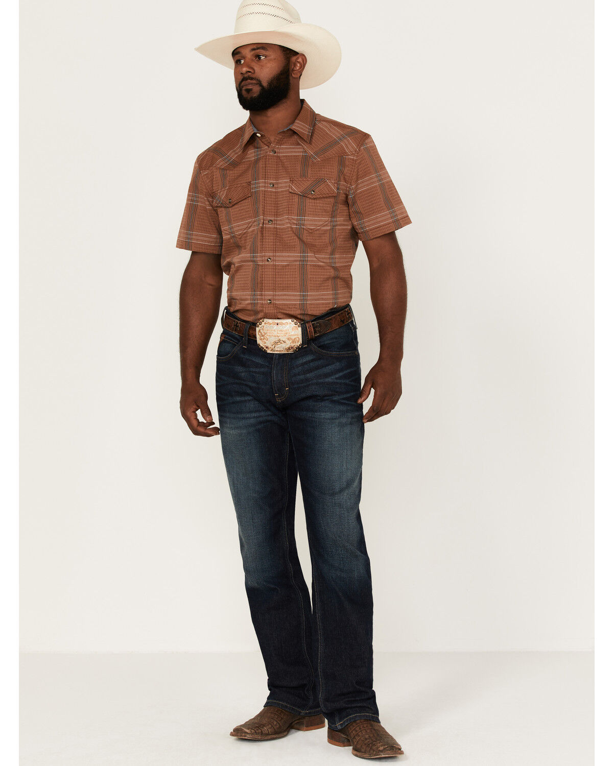Image #2 - Cody James Men's Easl End Large Plaid Short Sleeve Snap Western Shirt, Brown, hi-res