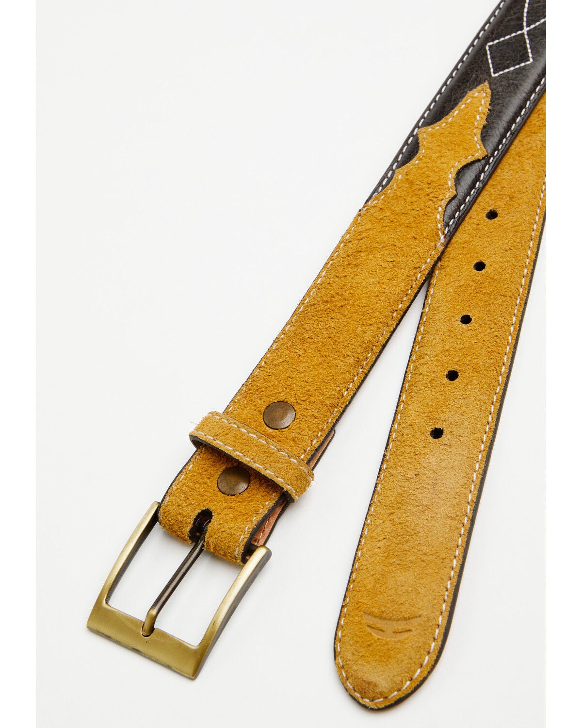 Image #2 - Hondo Boots Men's Boot Barn Exclusive Roughout Contrast Billet Leather Belt, Brown, hi-res