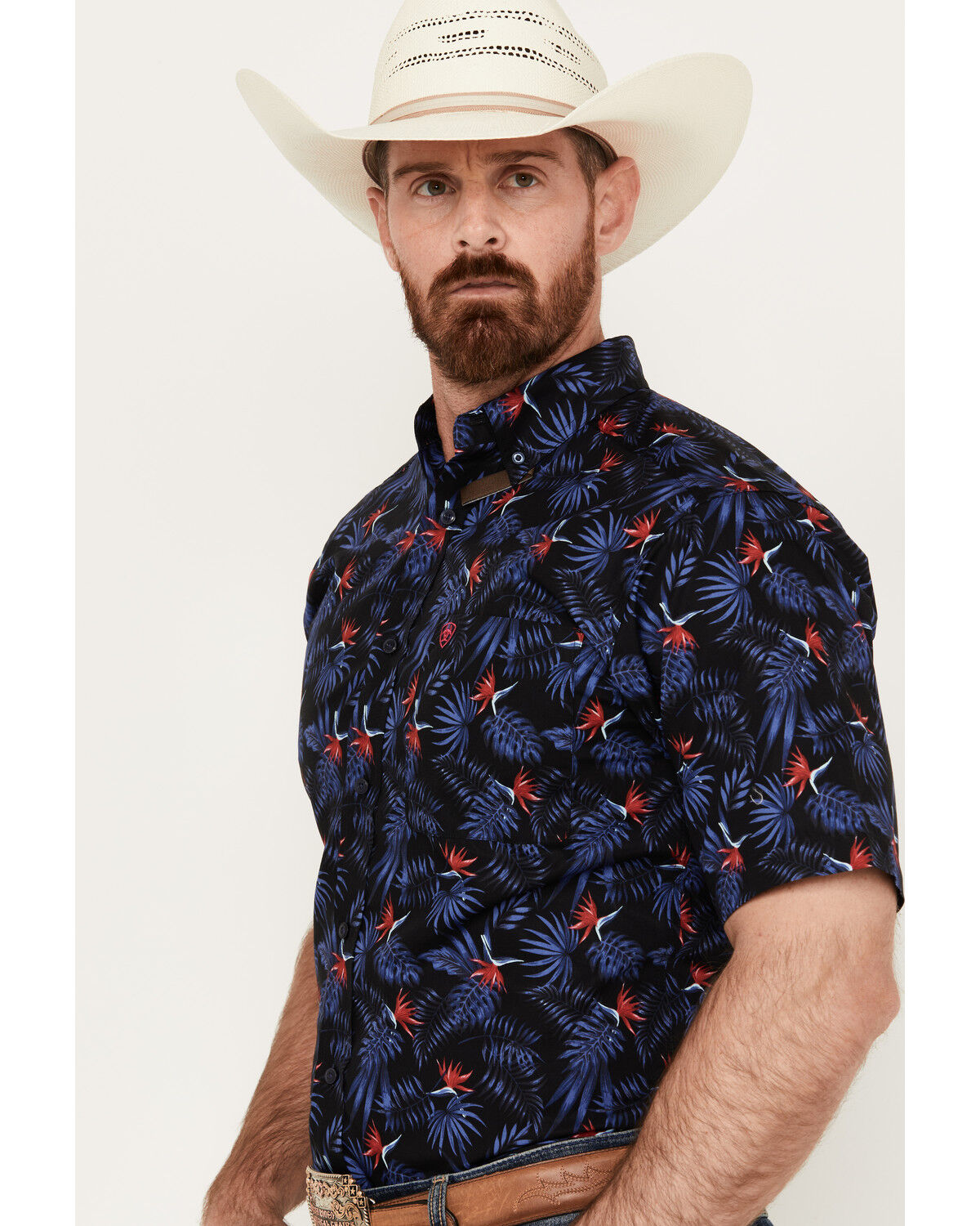Image #2 - Ariat Men's Ike Fitted Short Sleeve Button Down Western Shirt, Black, hi-res