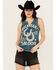 Image #1 - Shyanne Women's Buck Yah Saloon Split Neck Graphic Tank, Dark Blue, hi-res