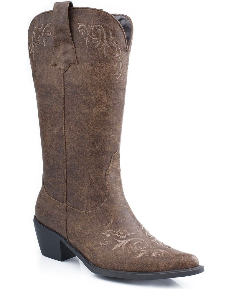 Roper Embroidered Faux Leather Cowgirl Boots - Pointed Toe, Brown, hi-res