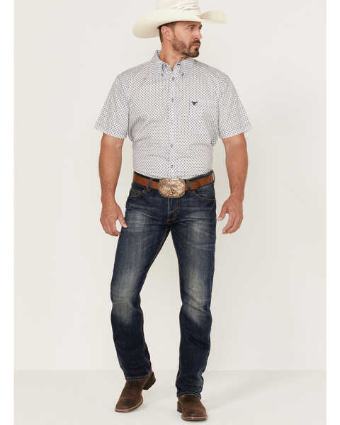 Image #2 - Cowboy Hardware Men's Squiggly Diamond Star Geo Print Western Shirt , White, hi-res