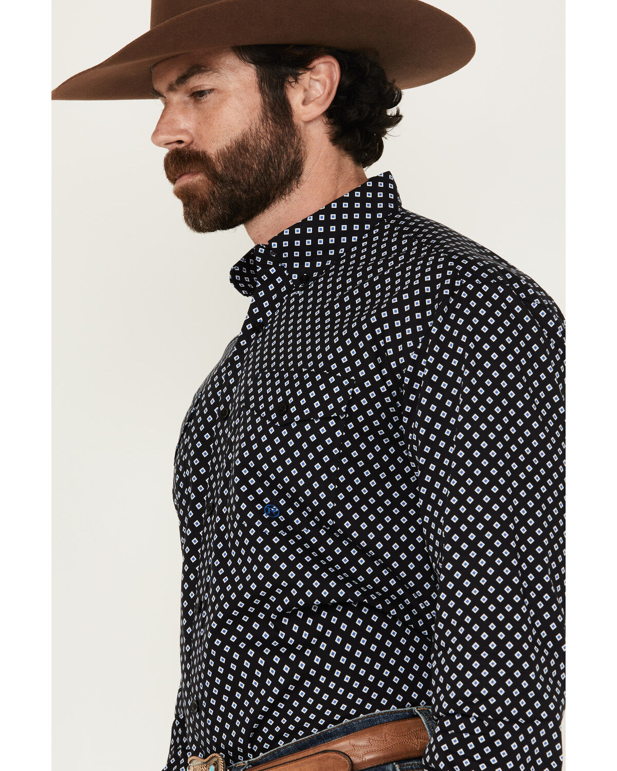 Image #2 - Roper Men's Amarillo Geo Print Long Sleeve Button-Down Western Shirt, Black, hi-res