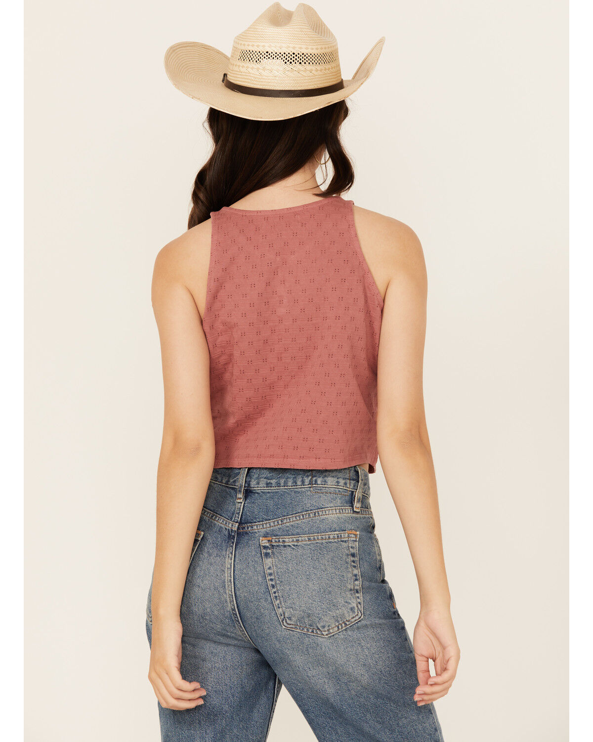 Image #4 - Cleo + Wolf Women's Blaire Cropped Jacquard and Lace Tank, Oatmeal, hi-res