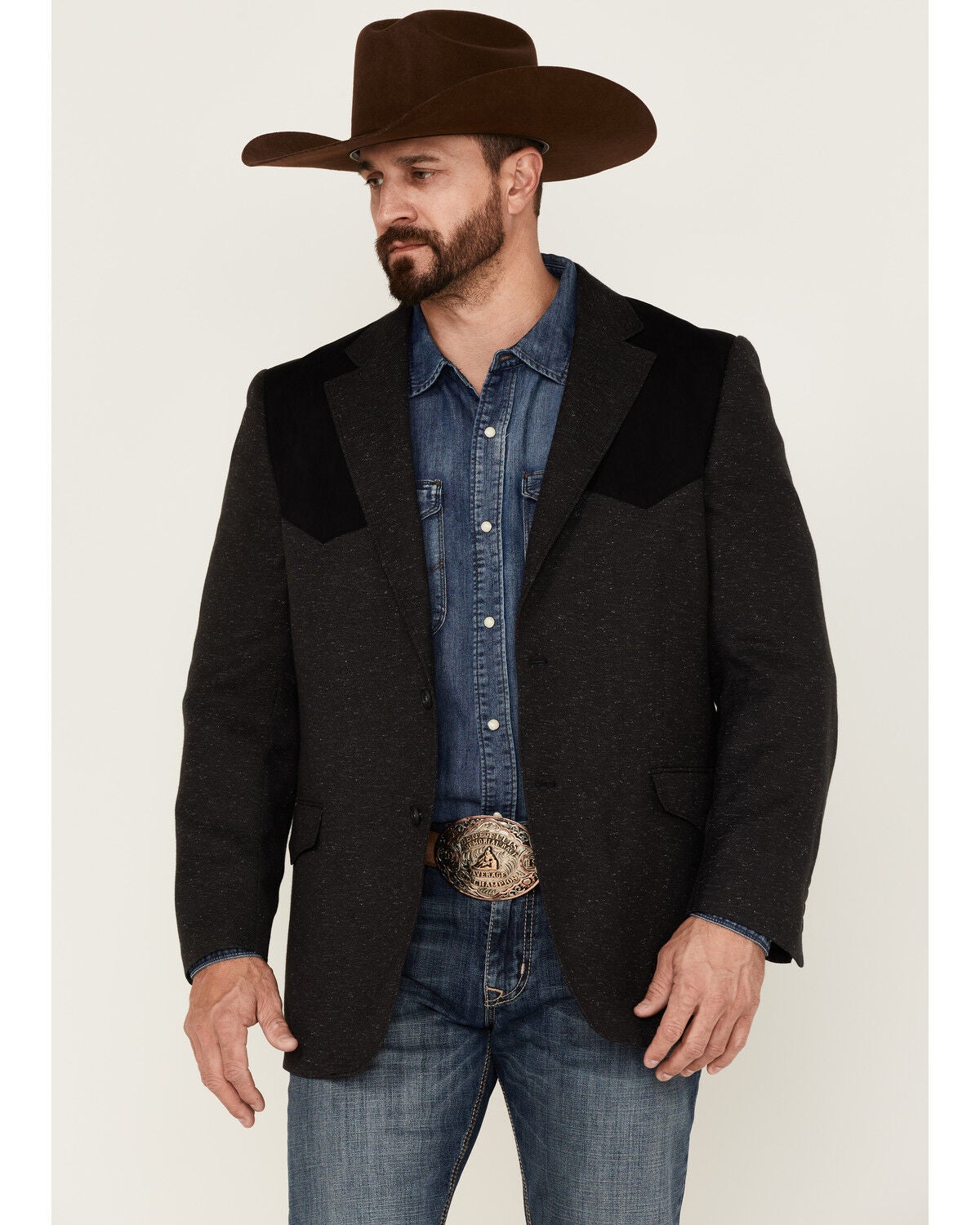 Cody James Men's Waco Contrast Yolk Button Down Western Sportcoat, Charcoal, hi-res