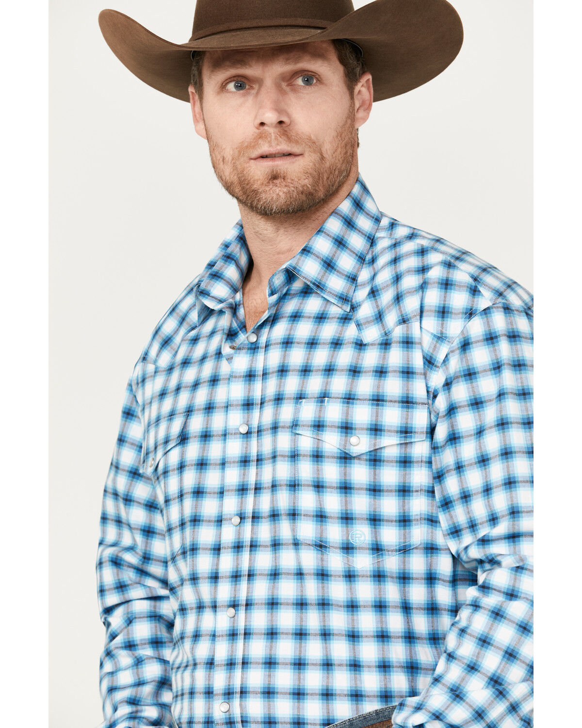 Image #2 - Roper Men's Amarillo Plaid Print Long Sleeve Button-Down Stretch Western Shirt, Blue, hi-res