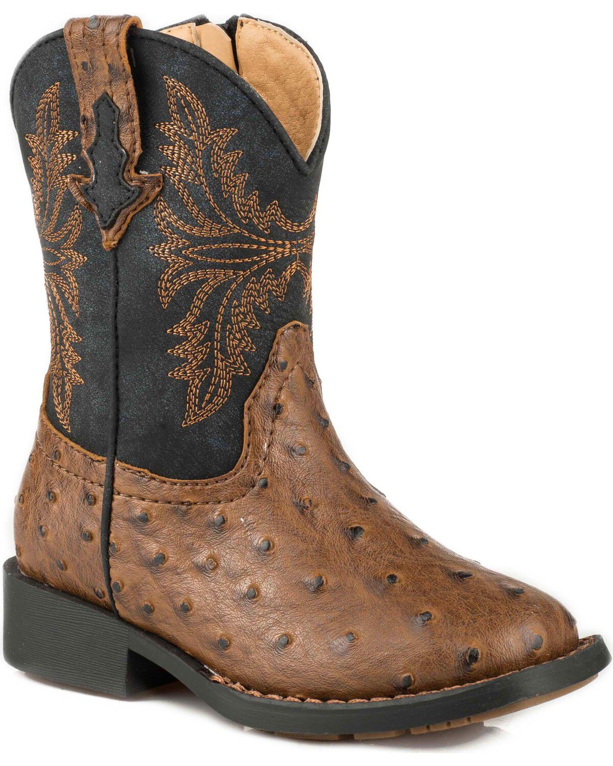 Image #1 - Roper Toddler Boys' Ostrich Vamp Western Boots - Square Toe, Brown, hi-res
