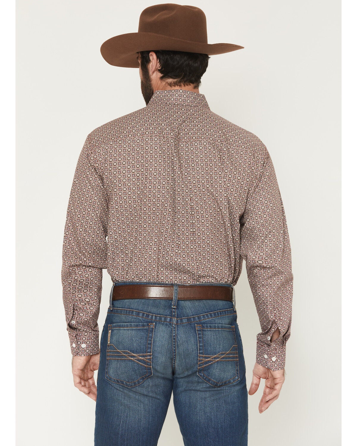 Image #4 - Cinch Men's Medallion Print Long Sleeve Button-Down Western Shirt, Burgundy, hi-res
