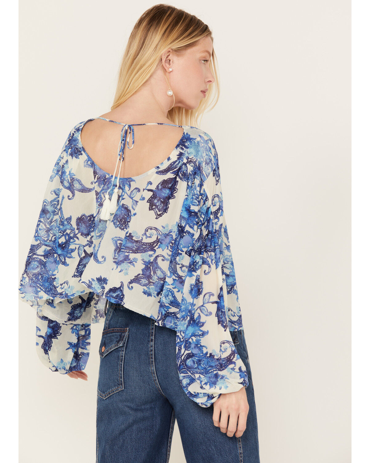 Image #4 - Free People Women's Up For Anything Western Shirt, Cream/blue, hi-res
