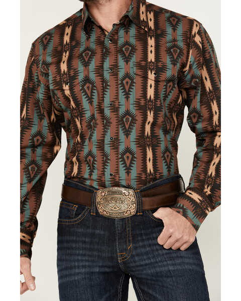 Image #3 - Wrangler Men's Southwestern Print Long Sleeve Snap Western Shirt, Brown, hi-res